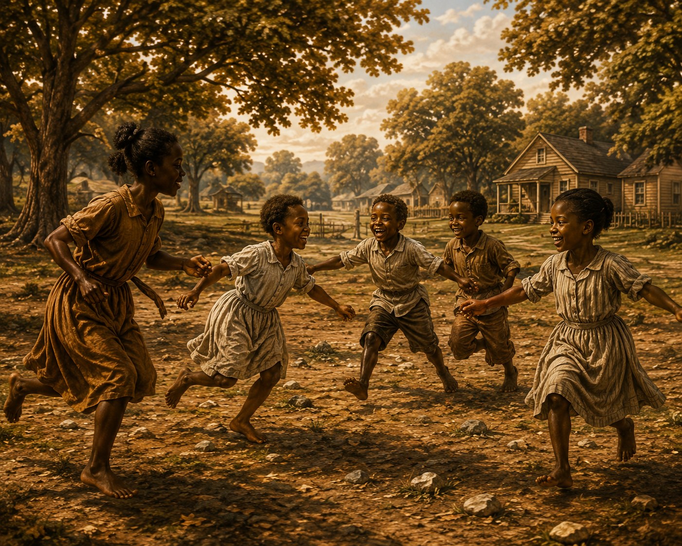 Children playing outside a rural homestead