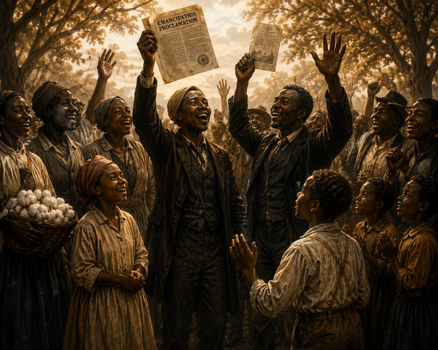 Community celebrating the news of emancipation