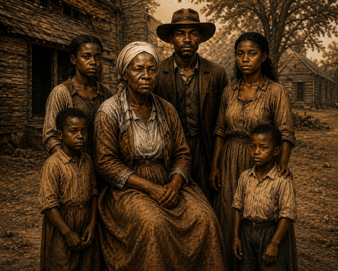Three generations of a family posed for a portrait