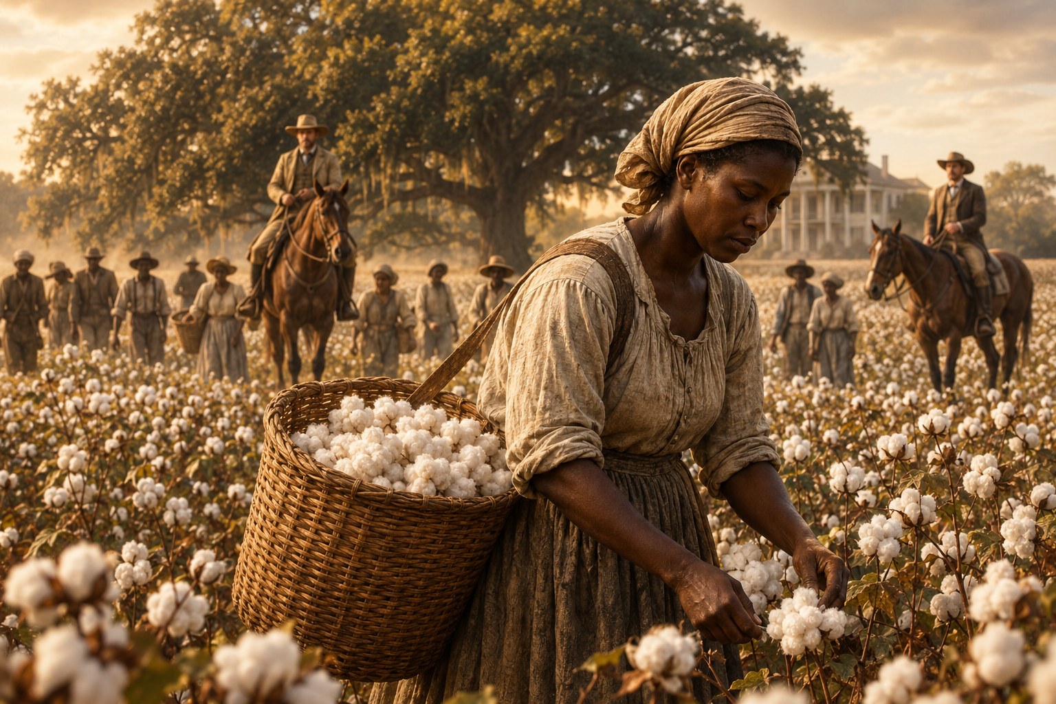Woman gathering cotton in the field