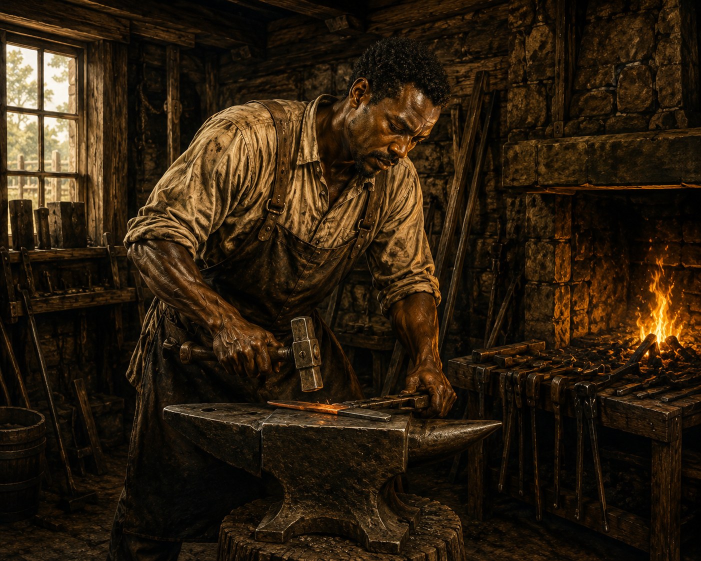 Blacksmith working at his forge