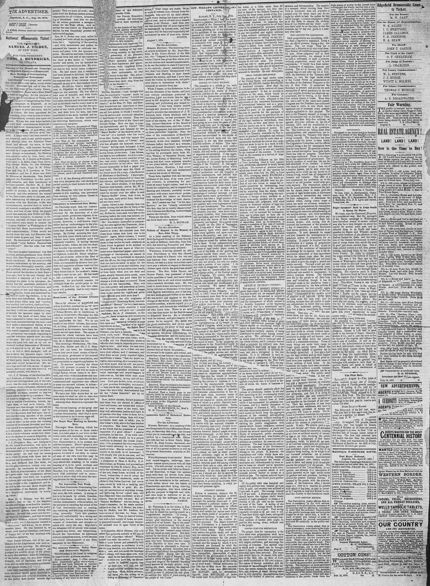 Edgefield Advertiser August 1876