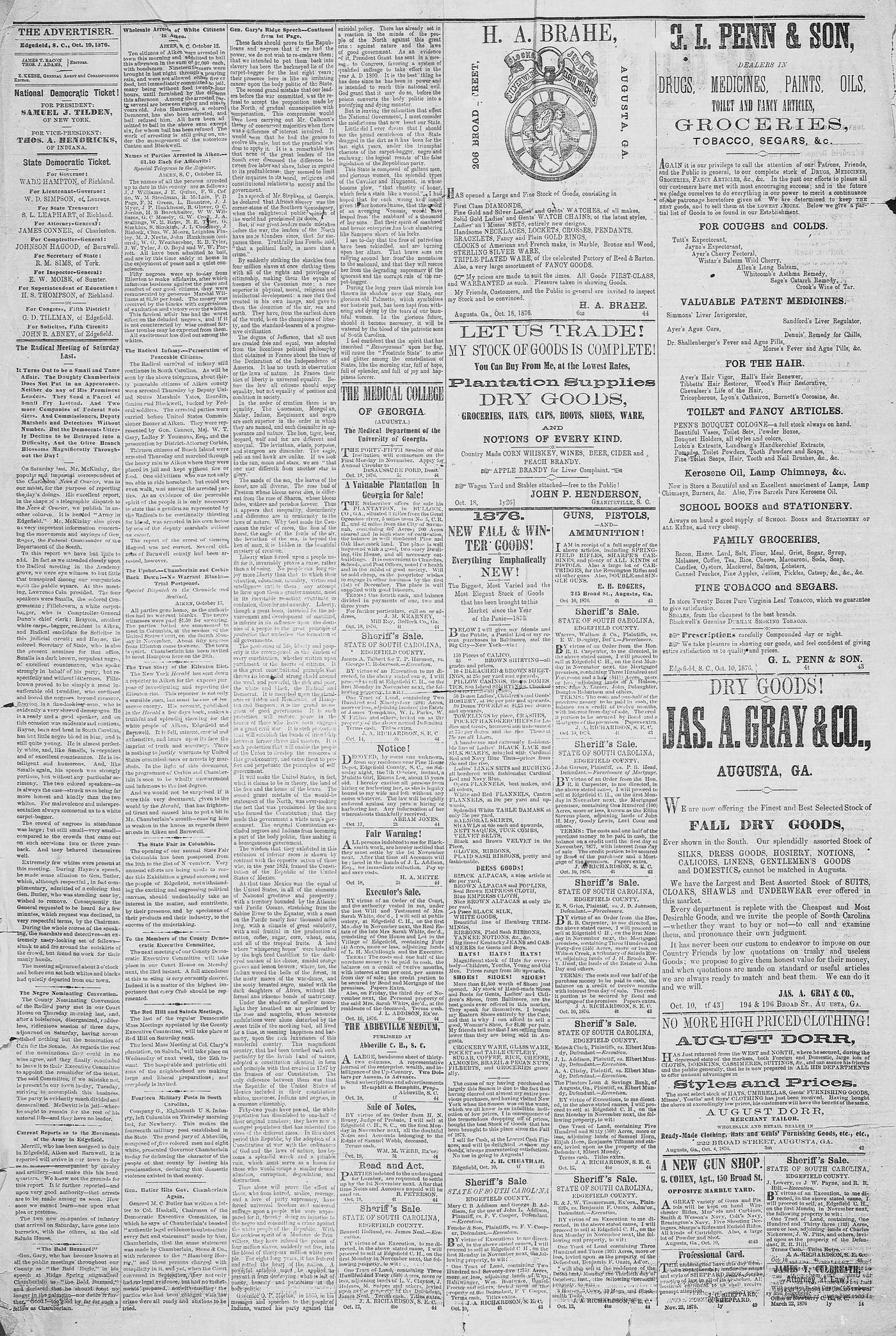 Edgefield Advertiser October 1876