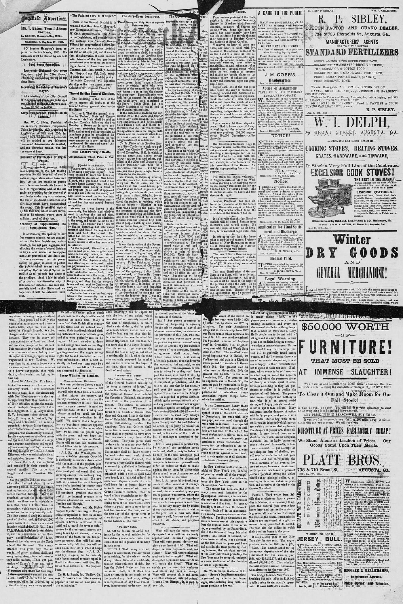 Edgefield Advertiser January 1884