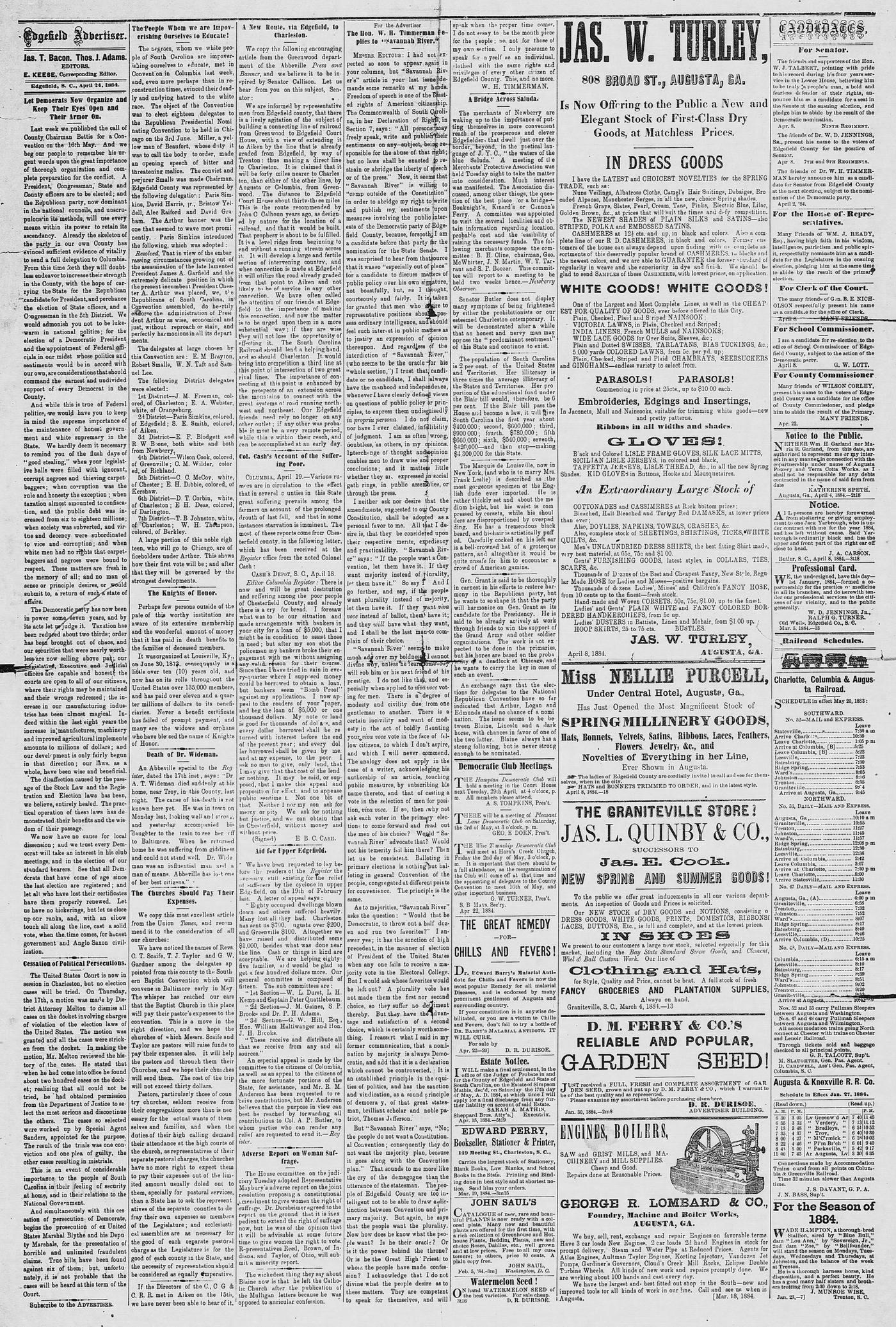 Edgefield Advertiser April 1884