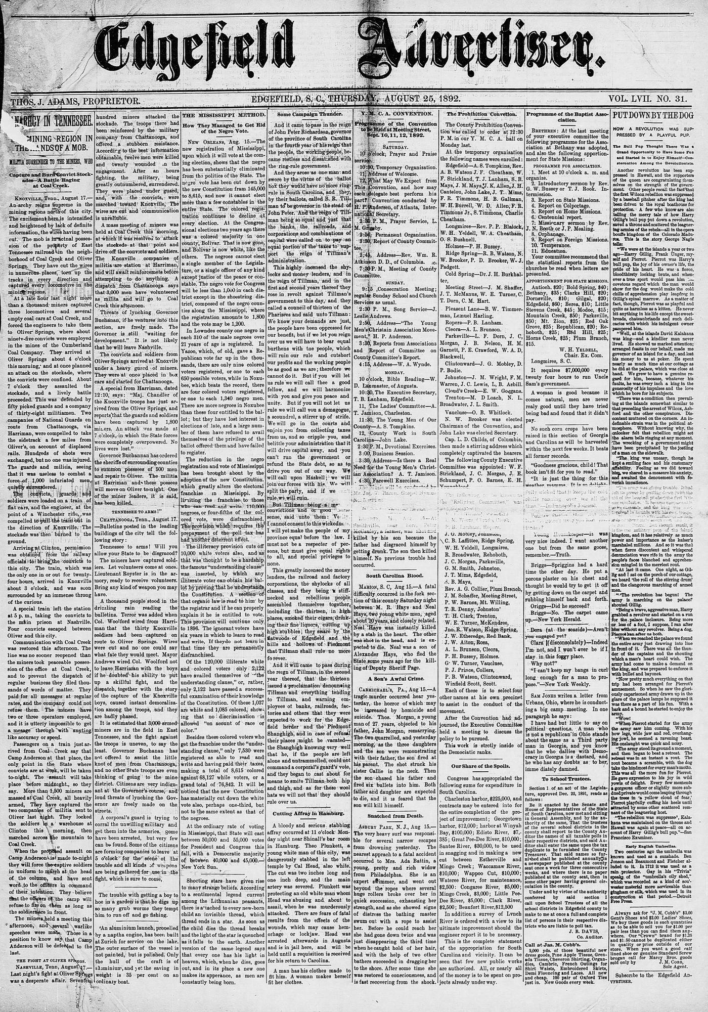 Edgefield Advertiser 1892