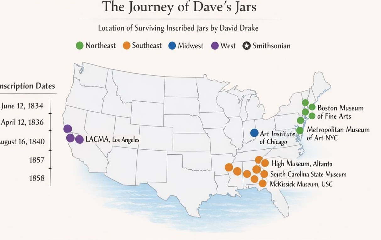 Map of the known locations of Dave's jars