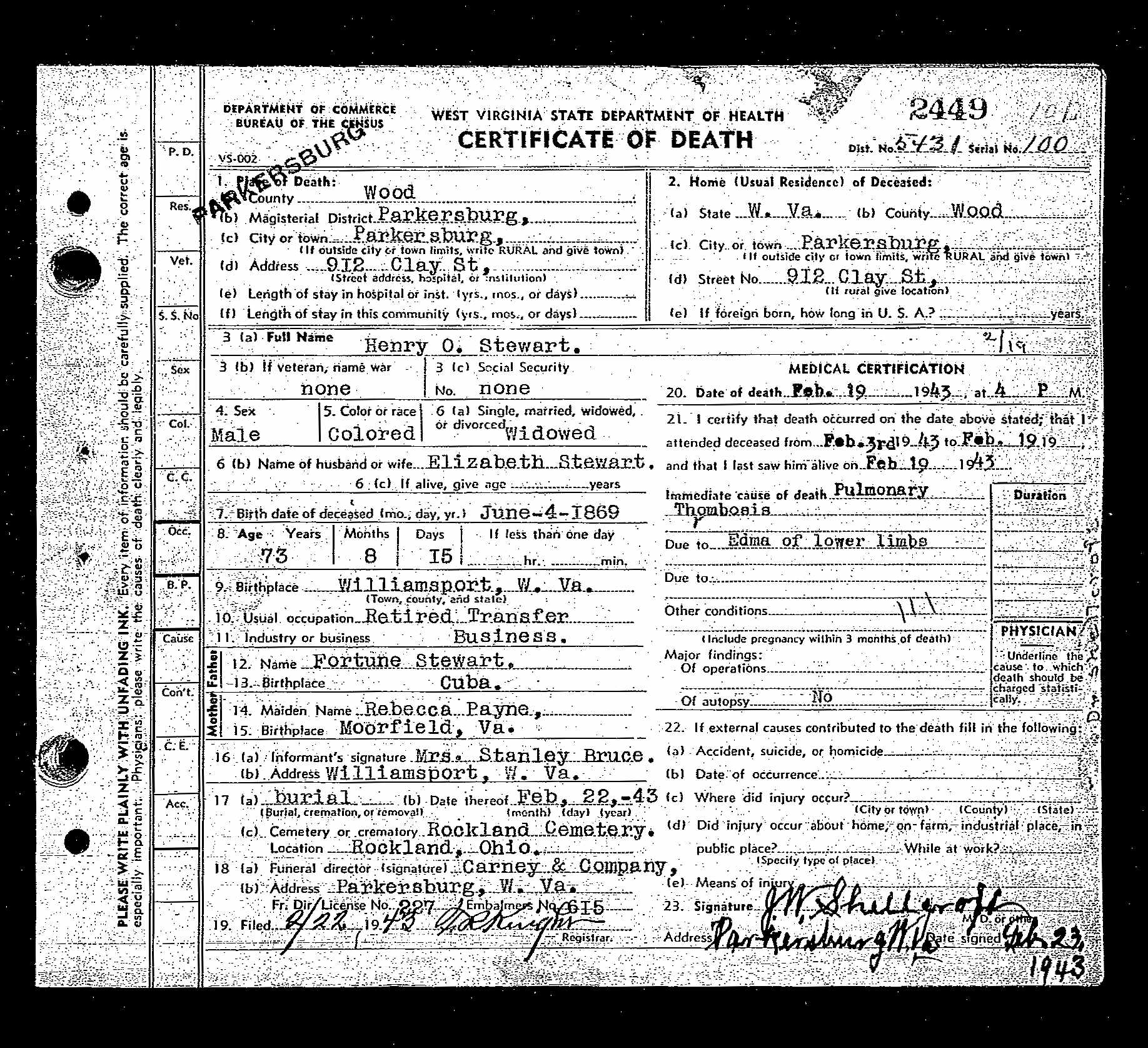 1943 death certificate