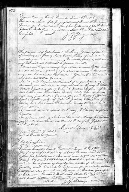 Will of Mary Guion, 1854