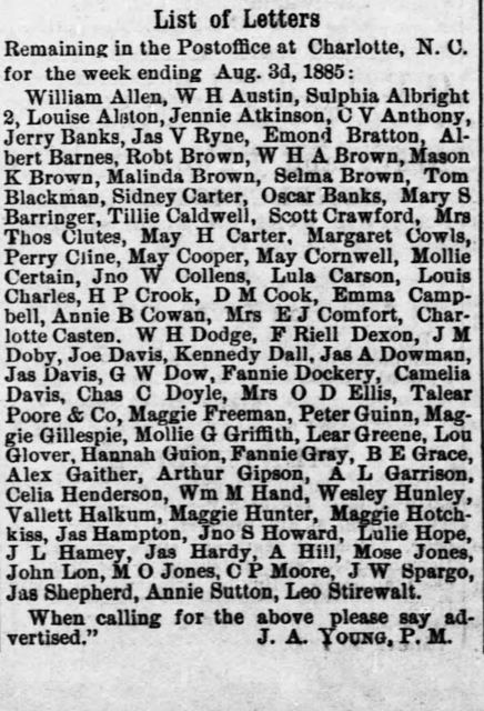 Hannah Guion on the Letter List — 1885