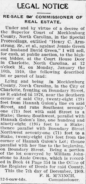 Re-Sale Notice — Jennie & David Greene, 1910