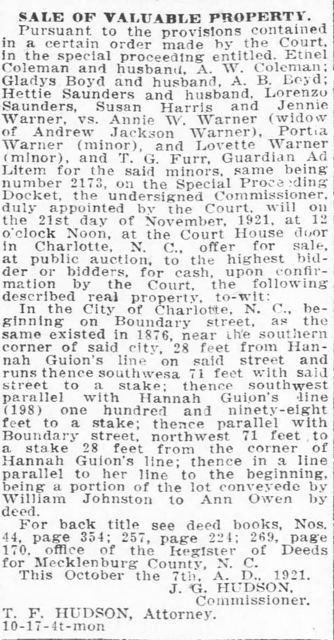 “Sale of Valuable Land” — 1921