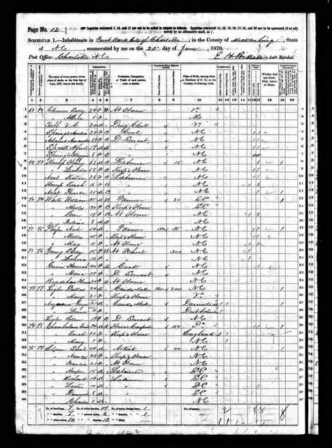 Hannah Guion — 1870 Census, Charlotte First Ward
