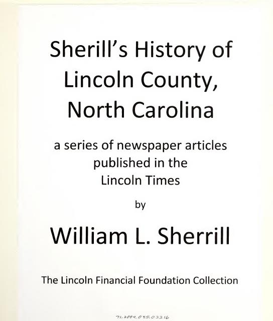 Sherrill's History of Lincoln County